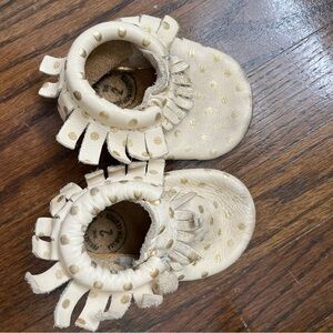 Freshly Picked Cream and Gold Polka Dot Kids Moccasins